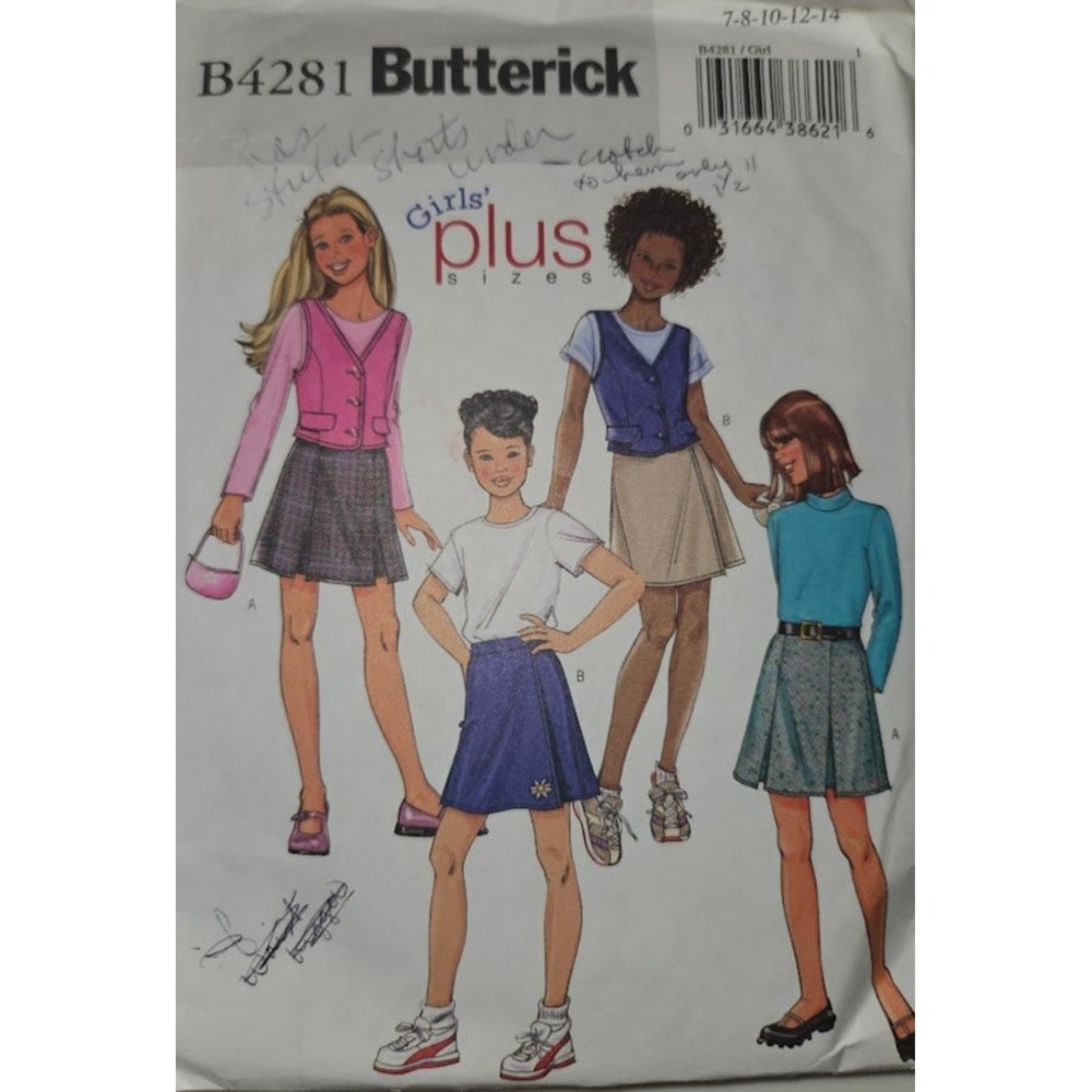 Butterick B4281 Girls Plus Vest and Skort Sewing Pattern Size 7-8 cut Easy